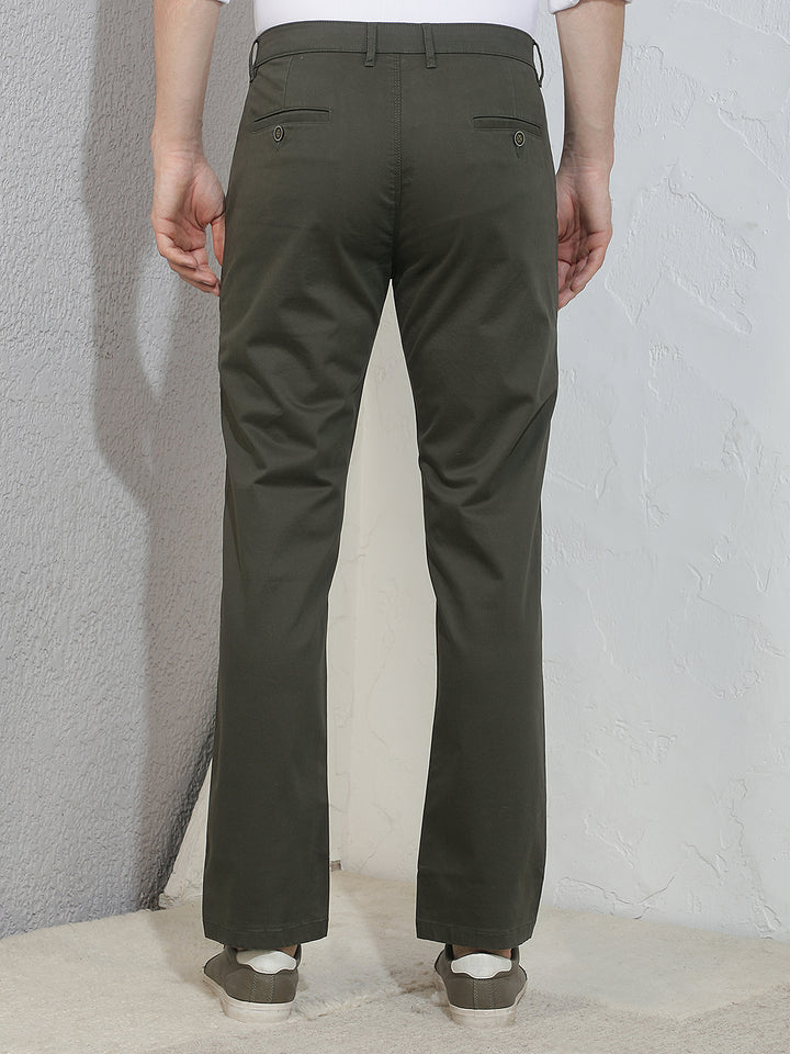 Refined Deep Olive Straight Trousers