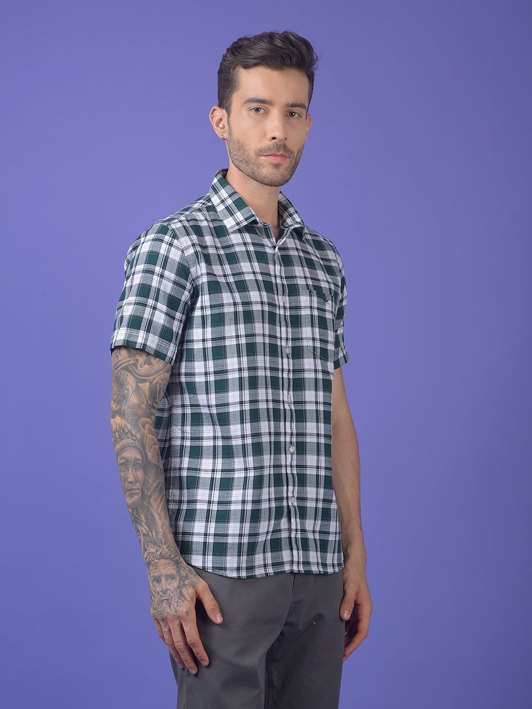 Green Checked 100% Cotton Shirt