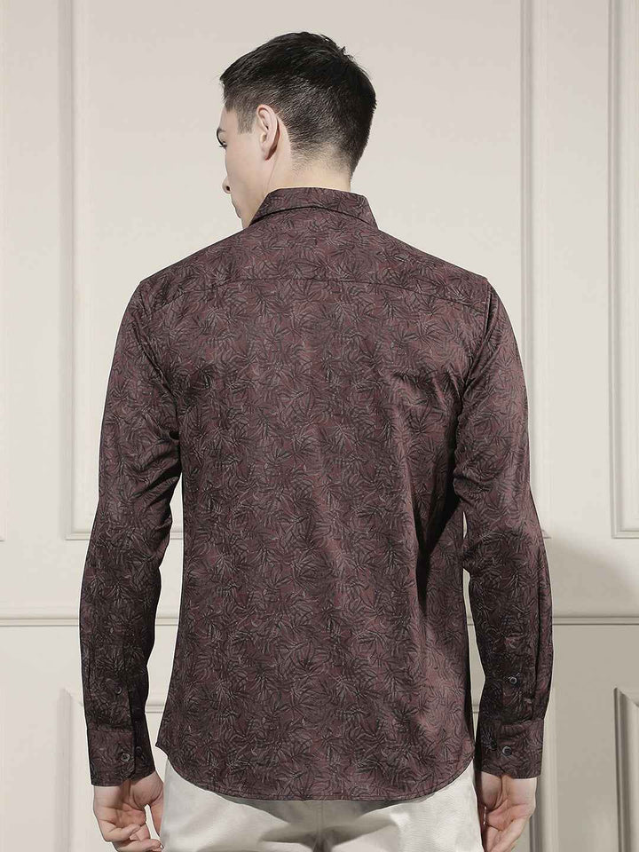Wine Floral Print Shirt