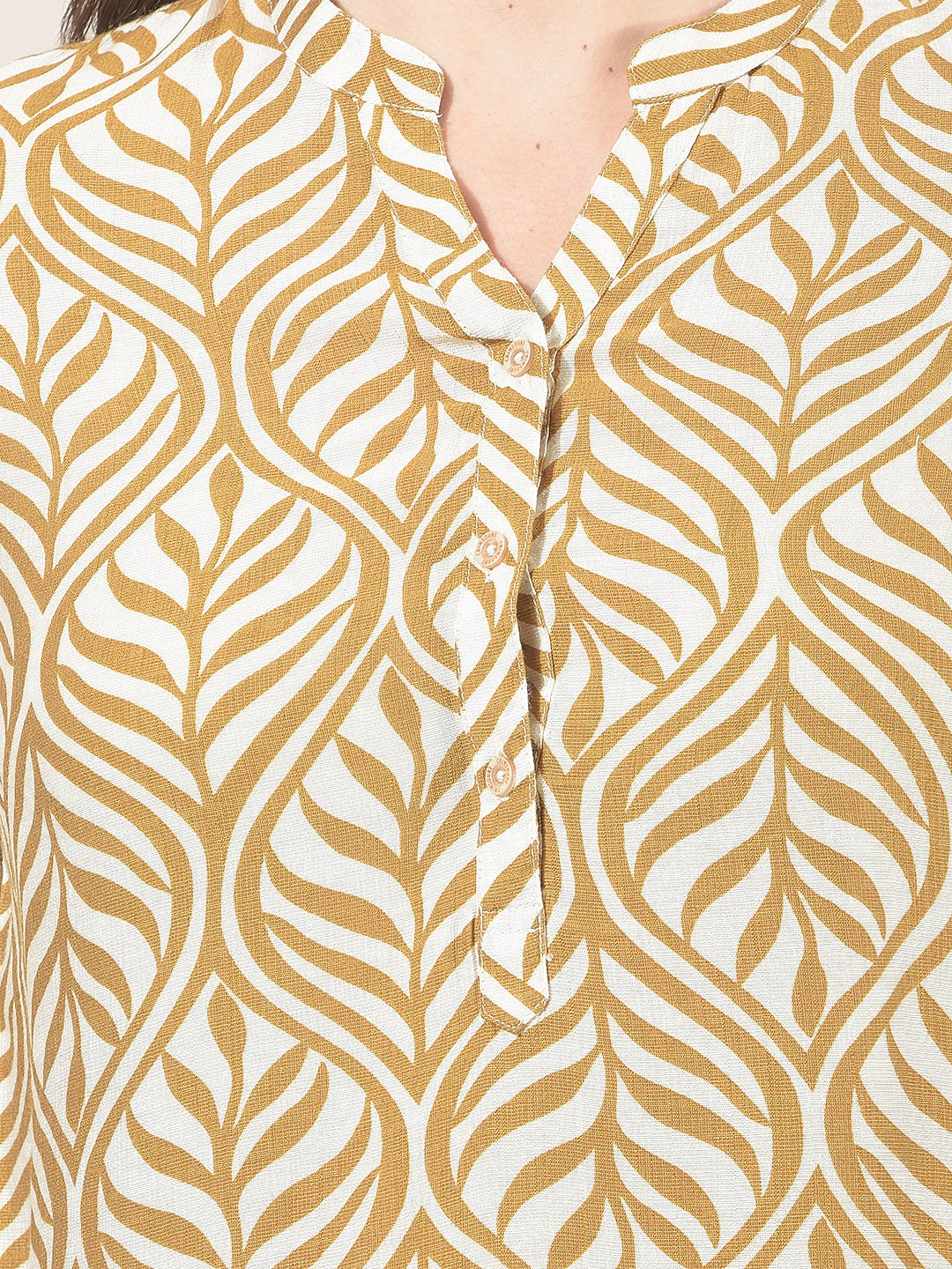 Brown Botanical Print V-Neck Top