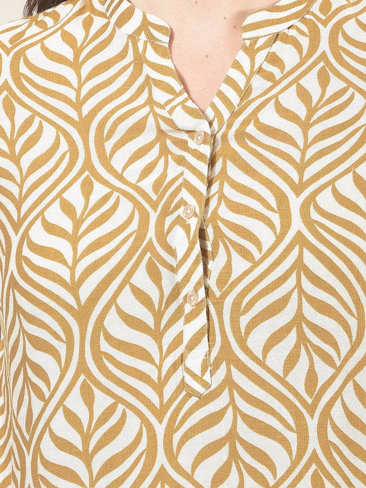 Brown Botanical Print V-Neck Top