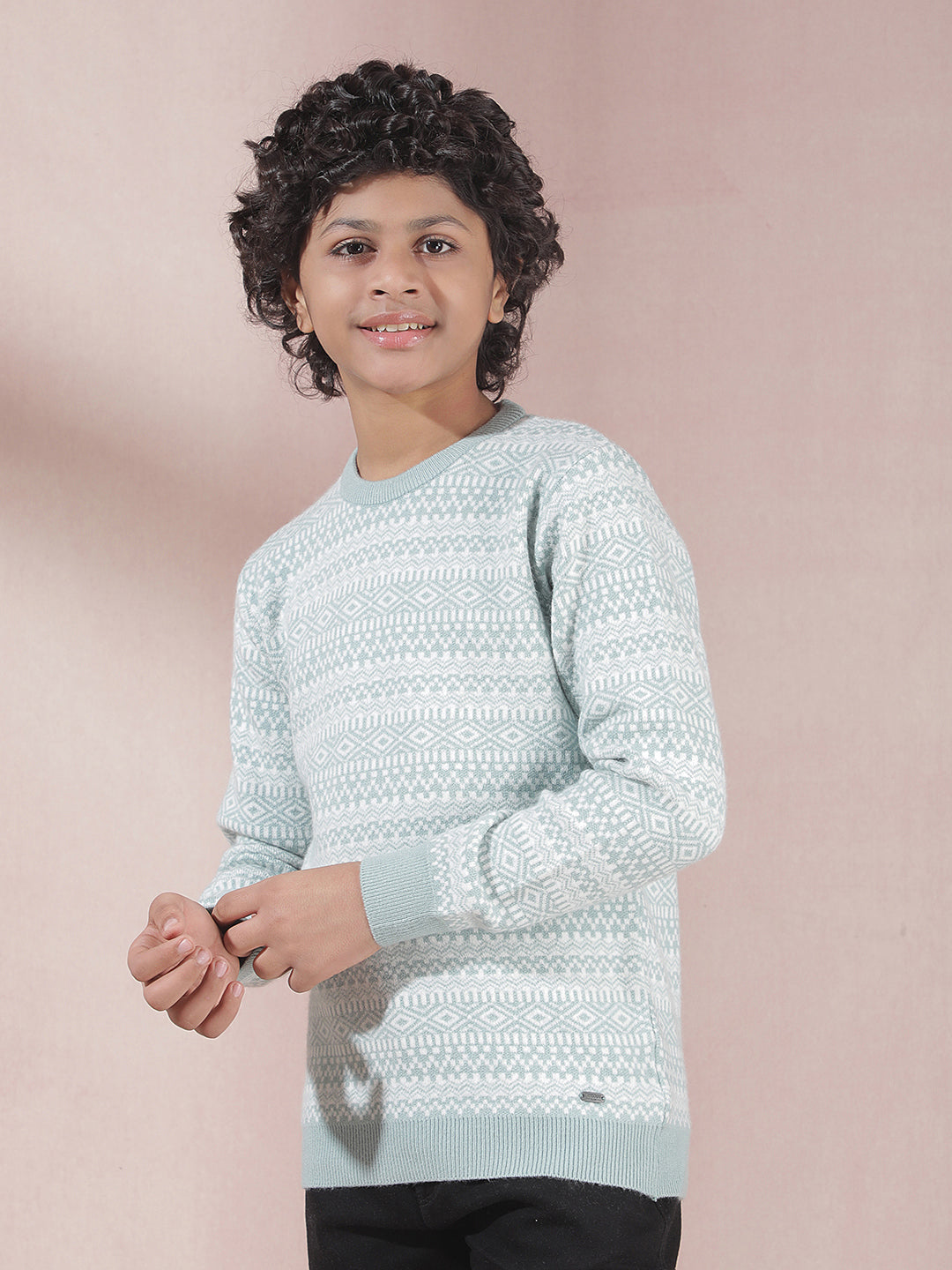 Modern Mist Blue Printed Sweater