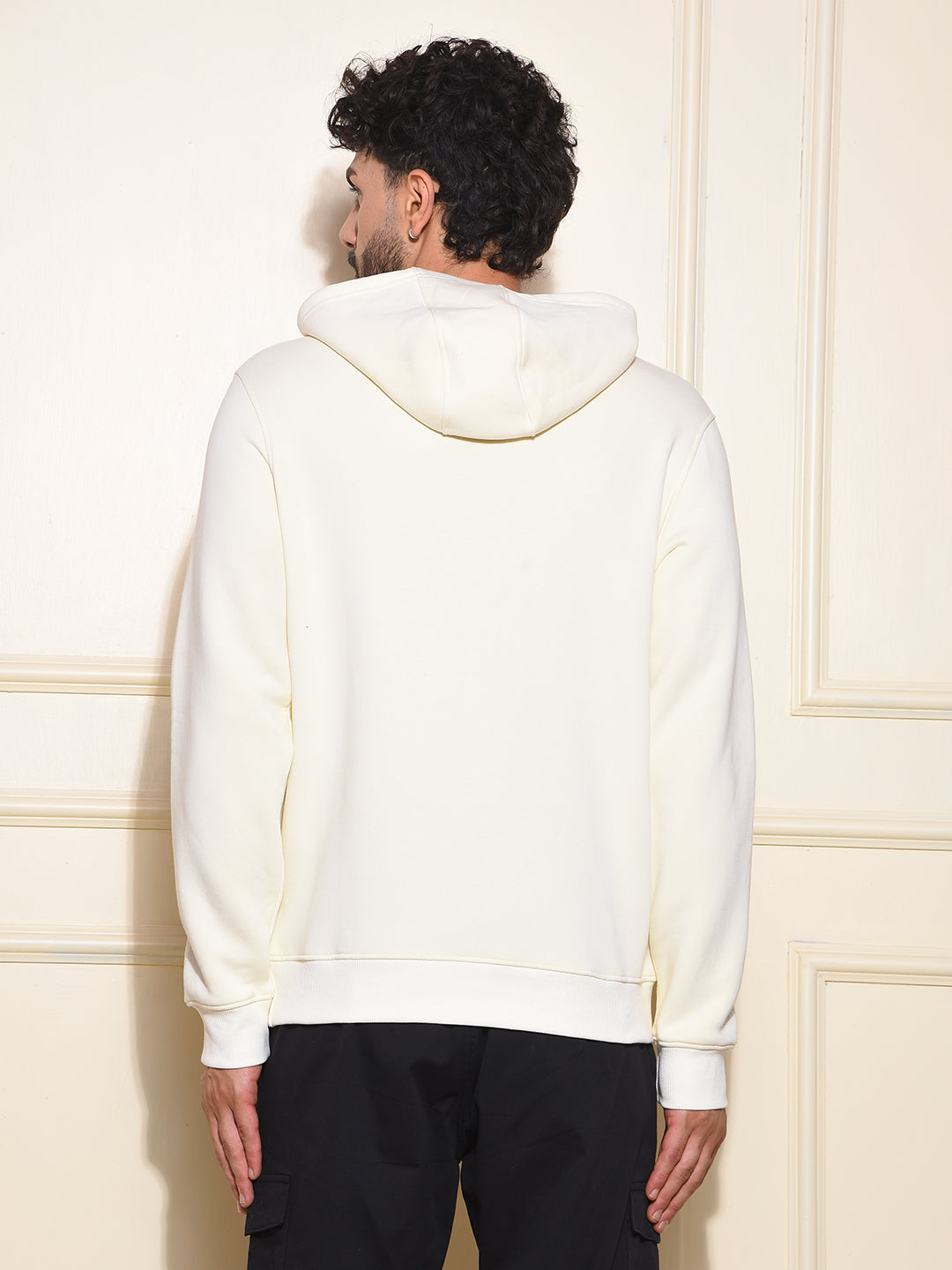 Cream Typographic Print Hooded Neck Sweatshirt
