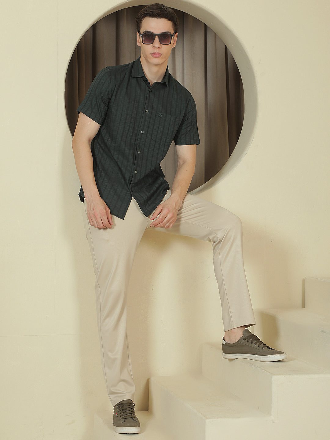Green Vertical Stripes Shirt