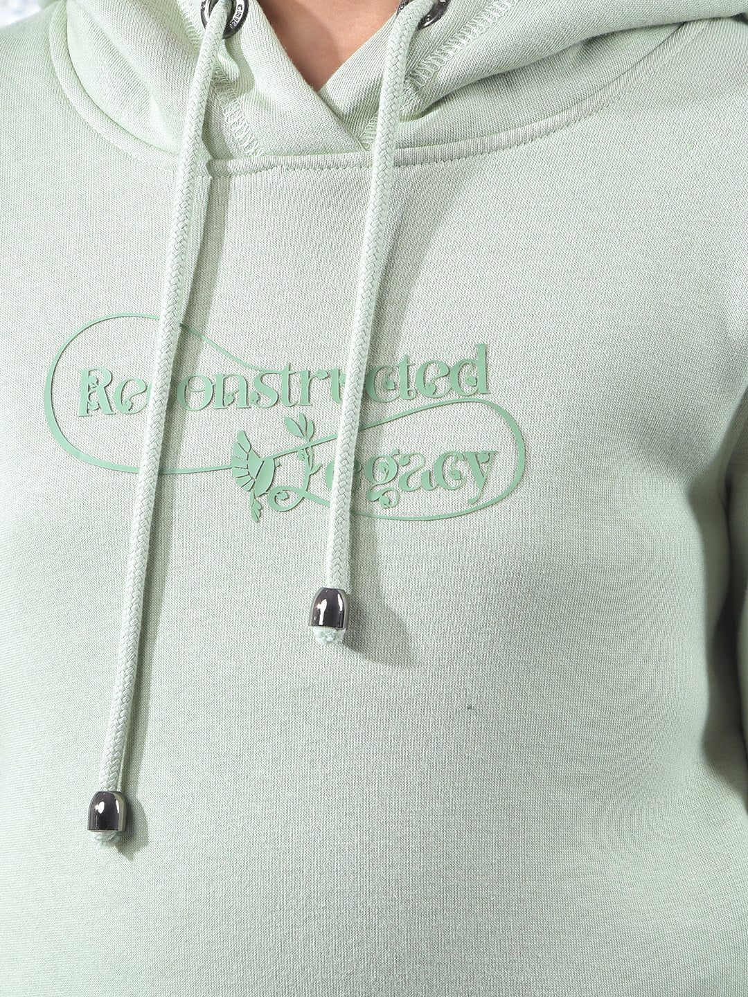 Green Graphic Print Hooded Neck Knitted Sweatshirt