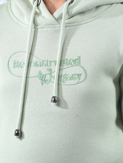 Green Graphic Print Hooded Neck Knitted Sweatshirt