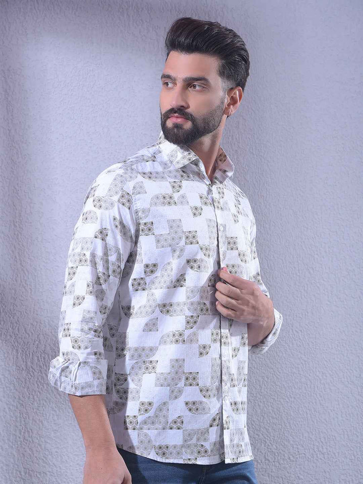 Olive Printed 100% Cotton Shirt