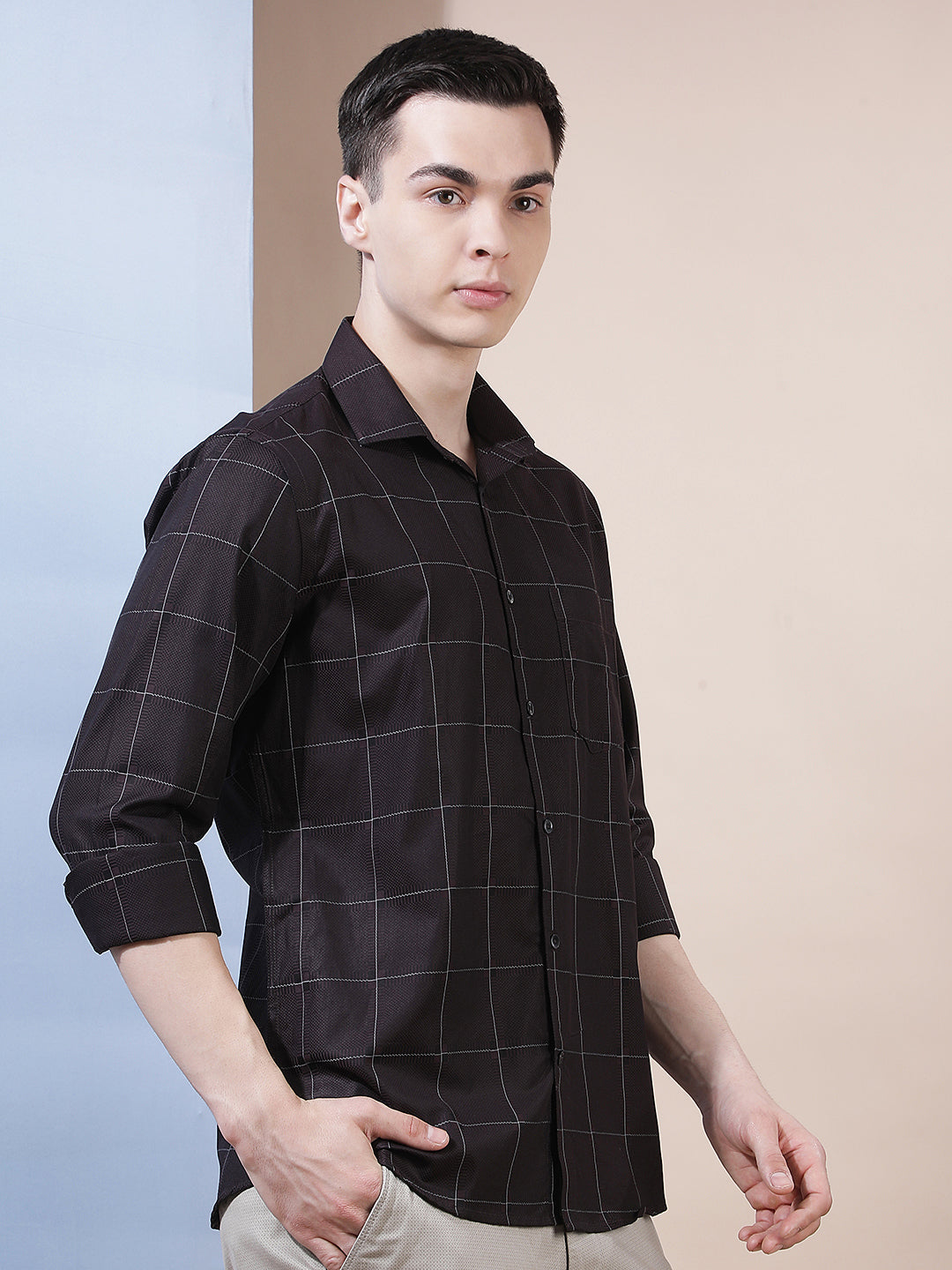 Brown Checked 100% Cotton Shirt