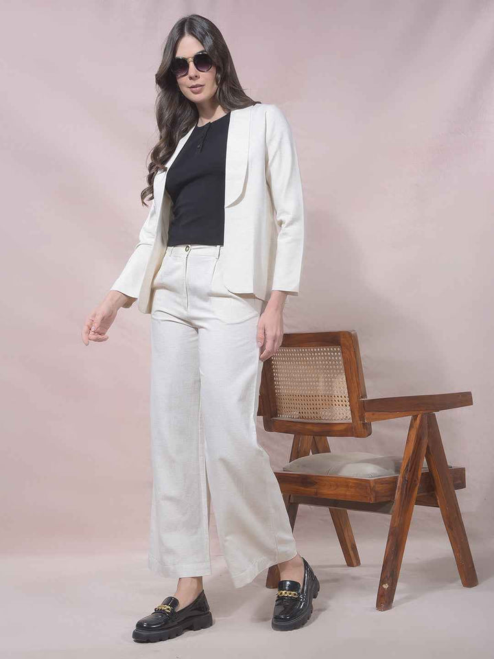 Off White Notched Lapel Open Front Blazer