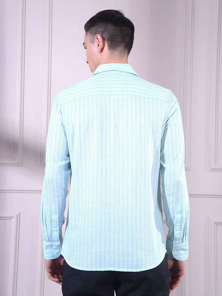 Green 100% Cotton Vertical Stripes Shirt