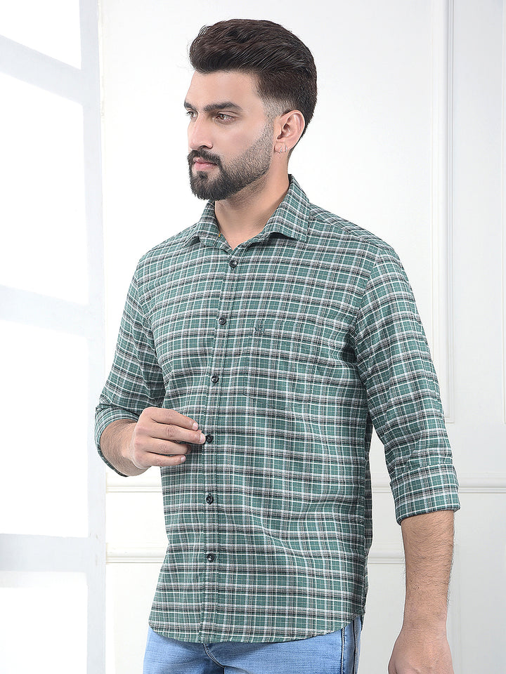 Quest Moss Green Checked 100% Cotton Shirt