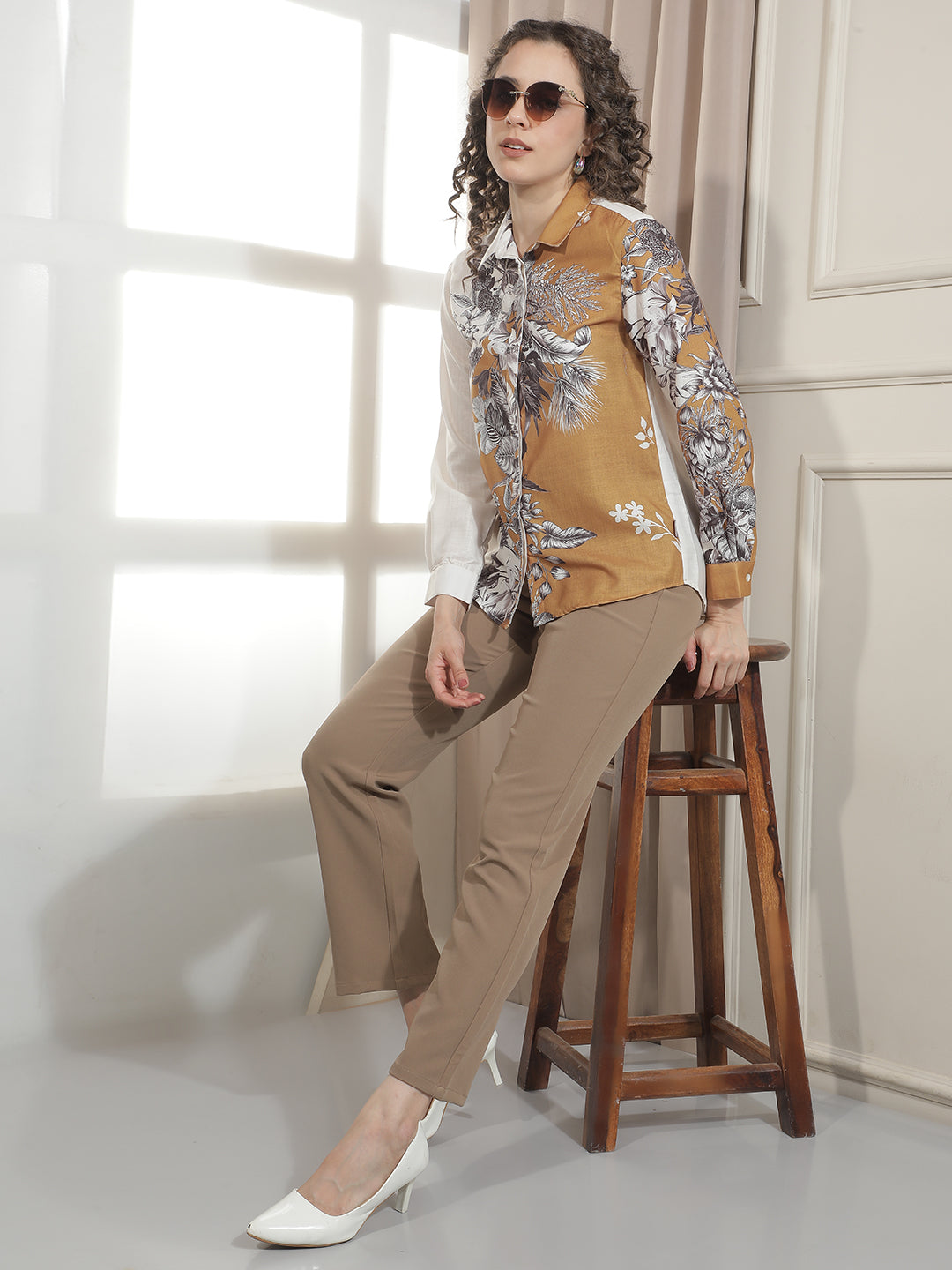 Brown Floral Print Shirt