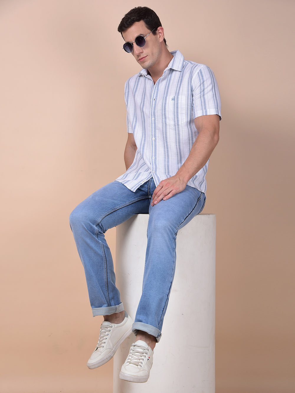 Blue Vertical Stripes 100% Cotton Shirt