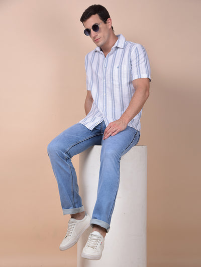 Blue Vertical Stripes 100% Cotton Shirt