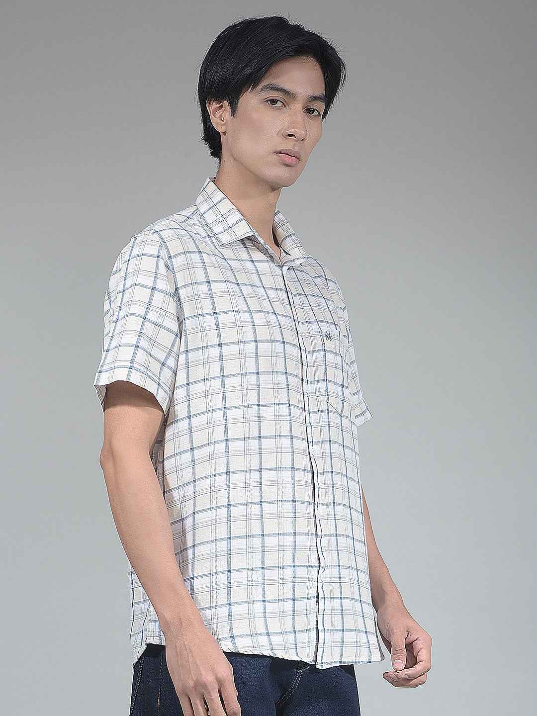 Grey Checked Linen Shirt