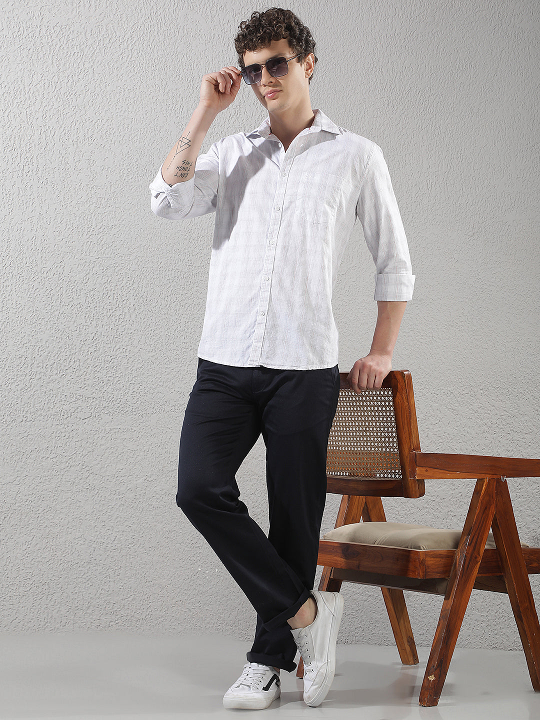 White 100% Cotton Checked Shirt
