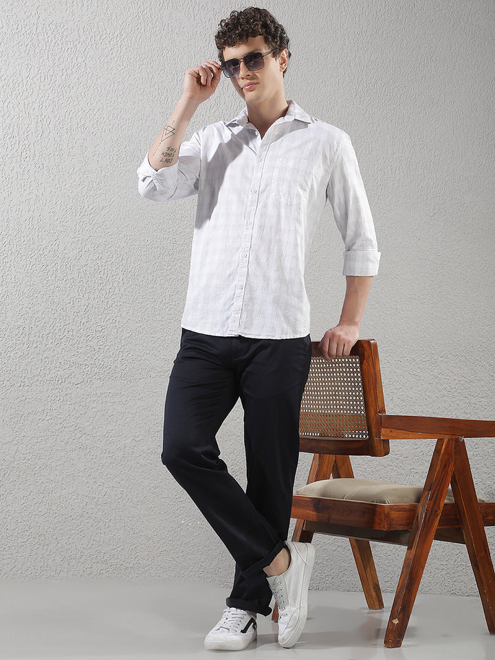 White 100% Cotton Checked Shirt