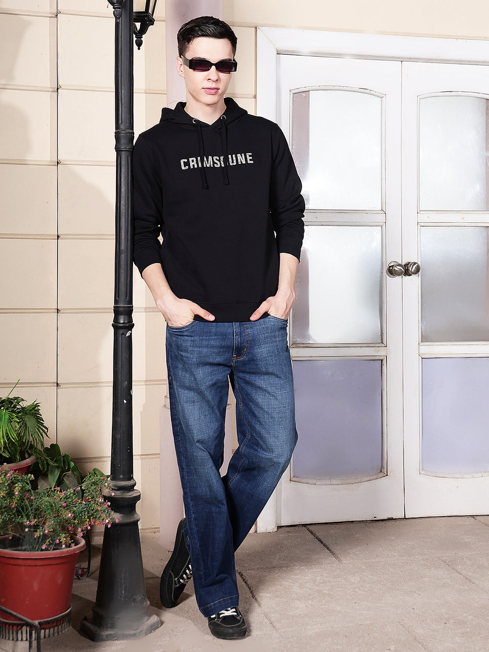 Black Typographic Print Hooded Neck Sweatshirt