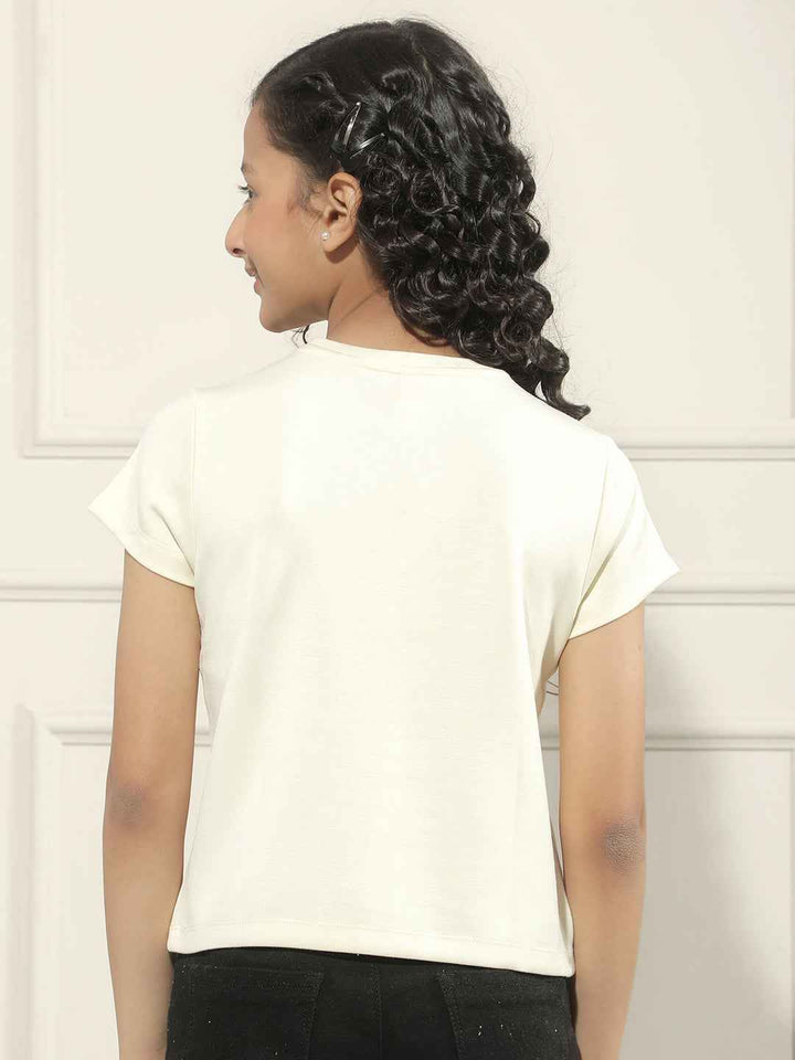 Cream Cropped Casual T-Shirt