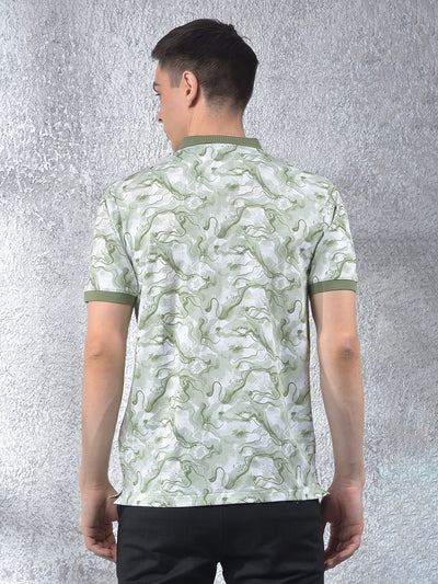 Green Abstract Print Polo Neck T-Shirt