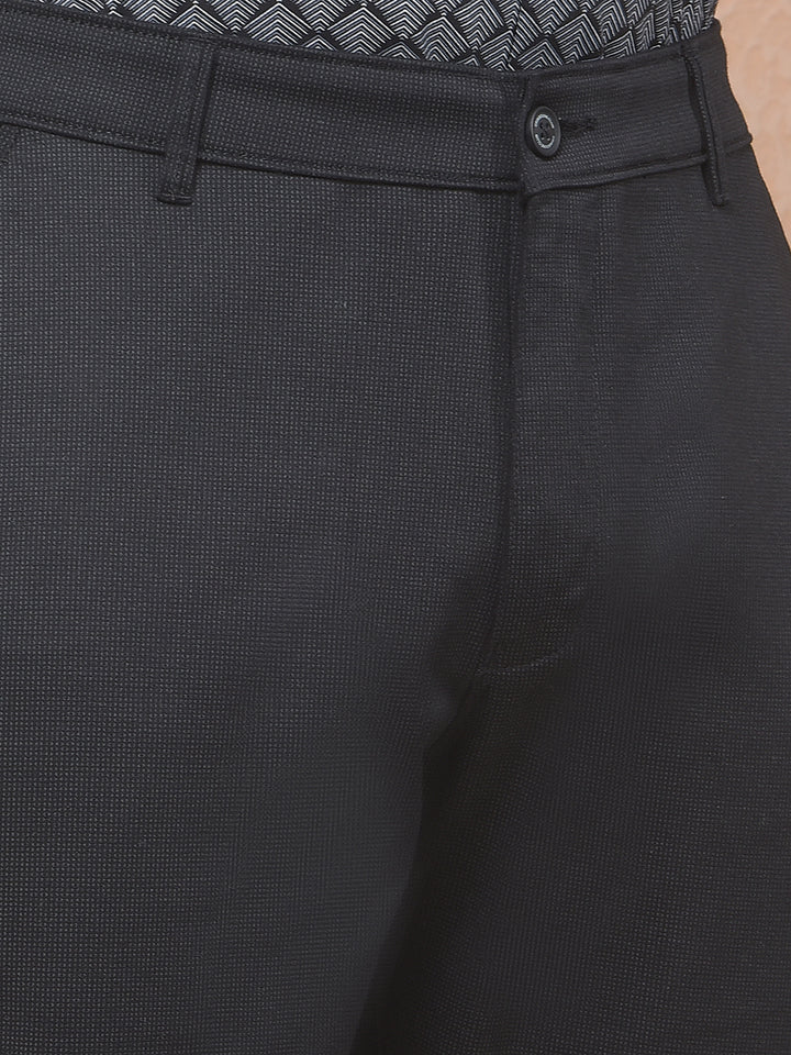 Black Minimal Texture Smart Trousers