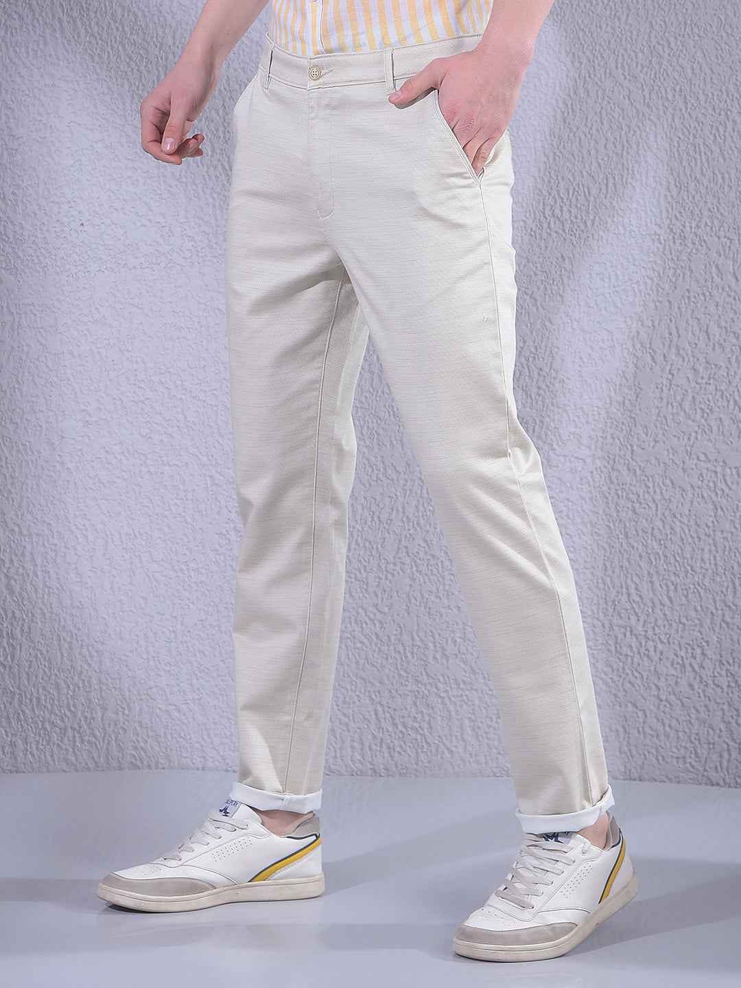 Beige Printed Trousers