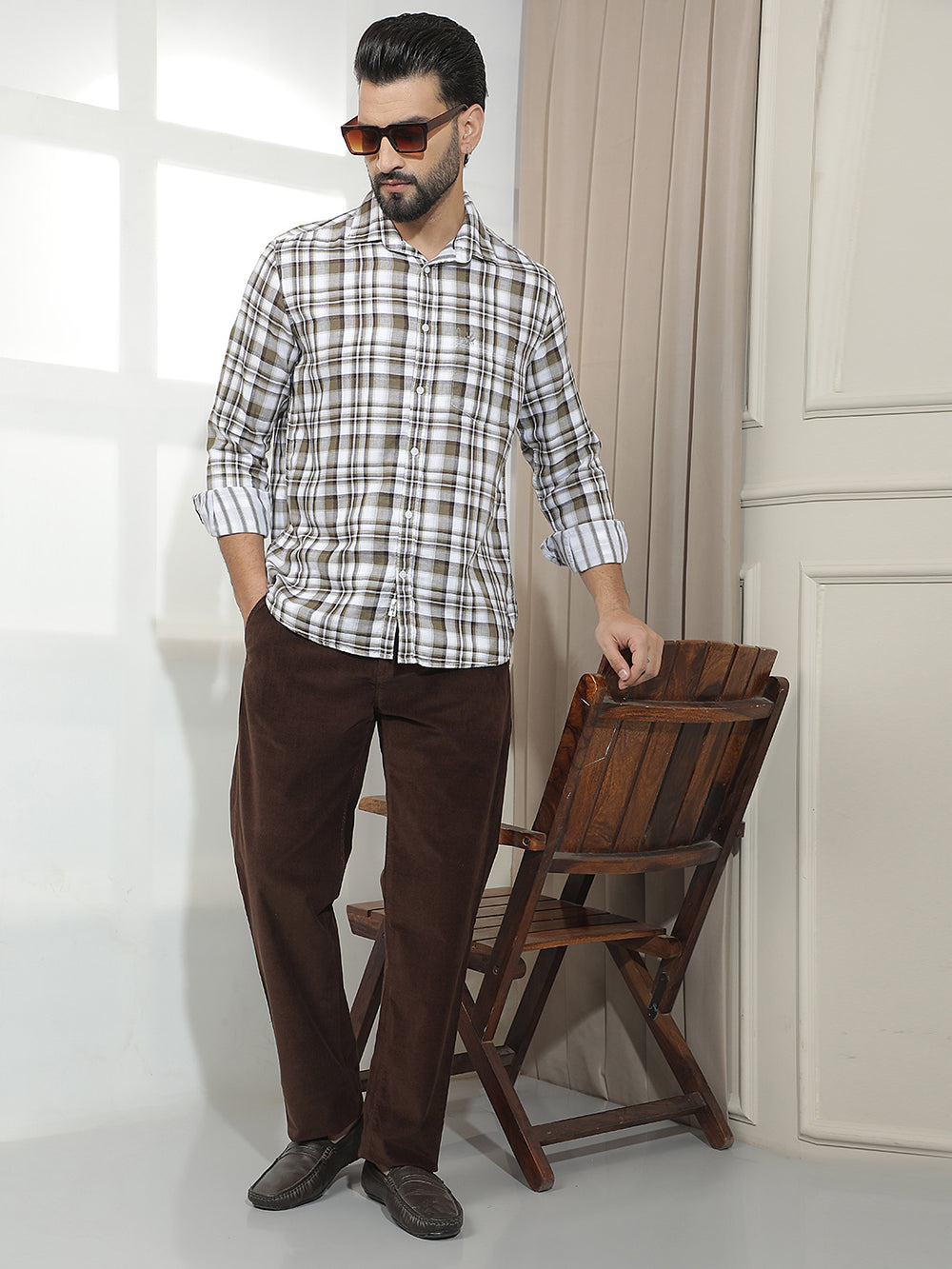 Brown 100% Cotton Checked Shirt