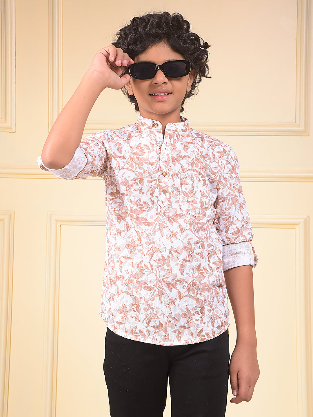 Brown Floral Print 100% Cotton Kurta