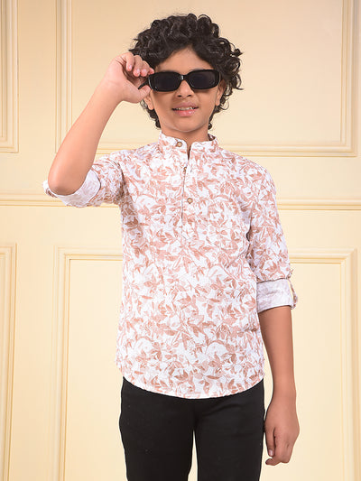 Brown Floral Print 100% Cotton Kurta