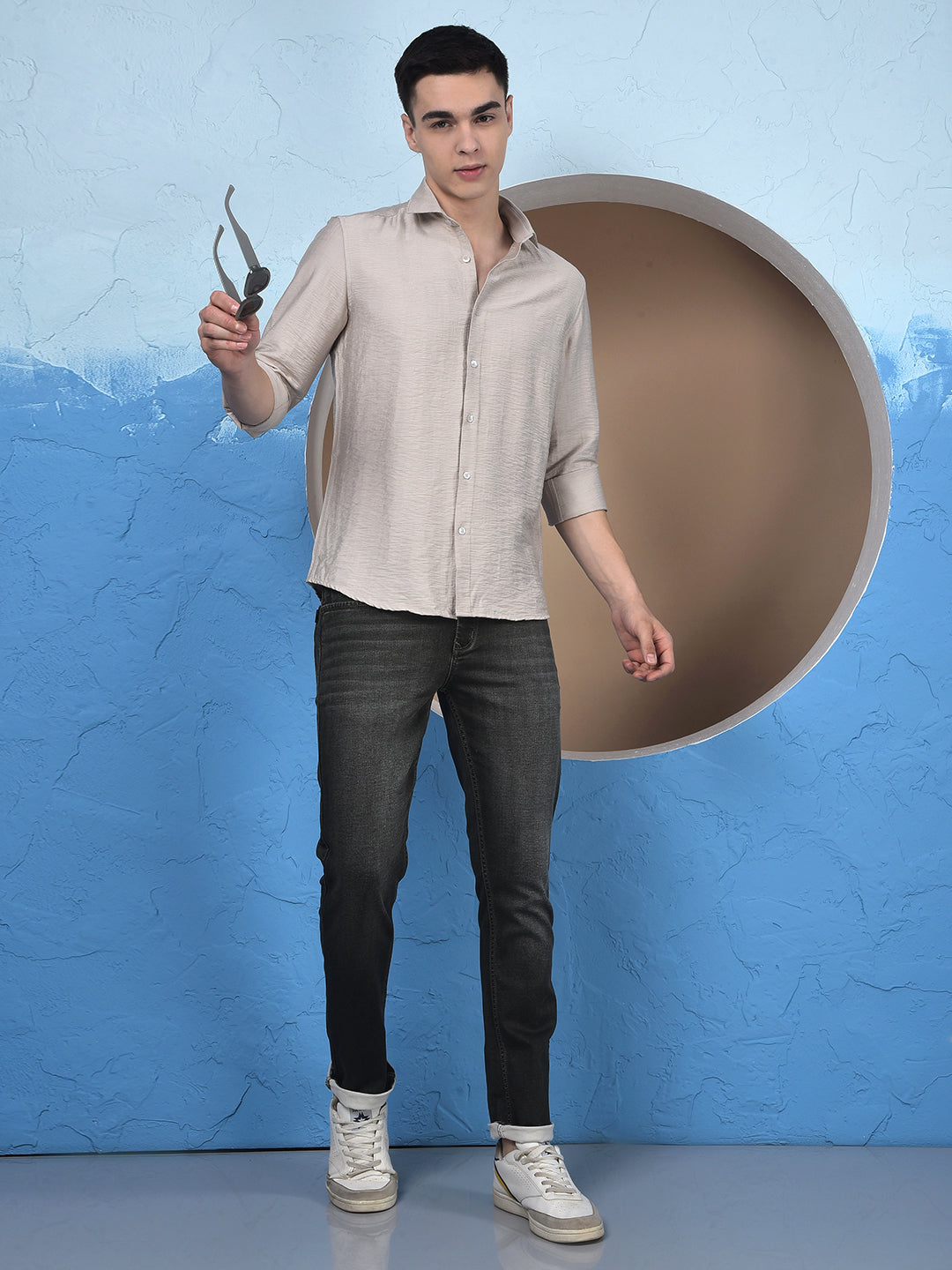 Classic Beige Slub Textured Shirt