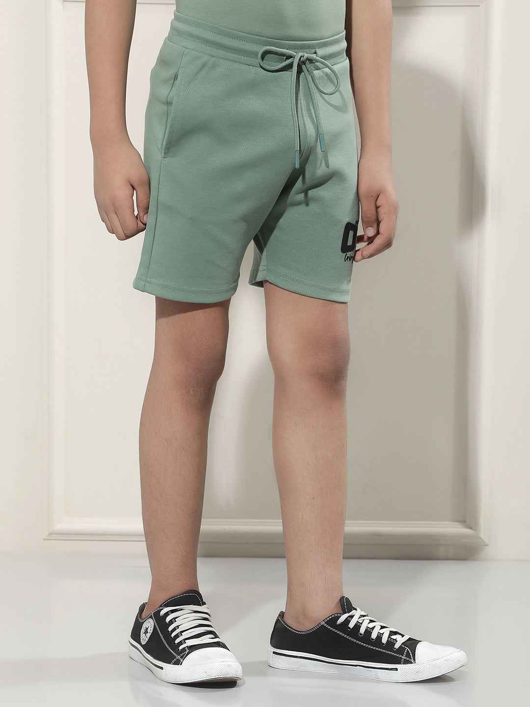 Green Typographic Print Shorts