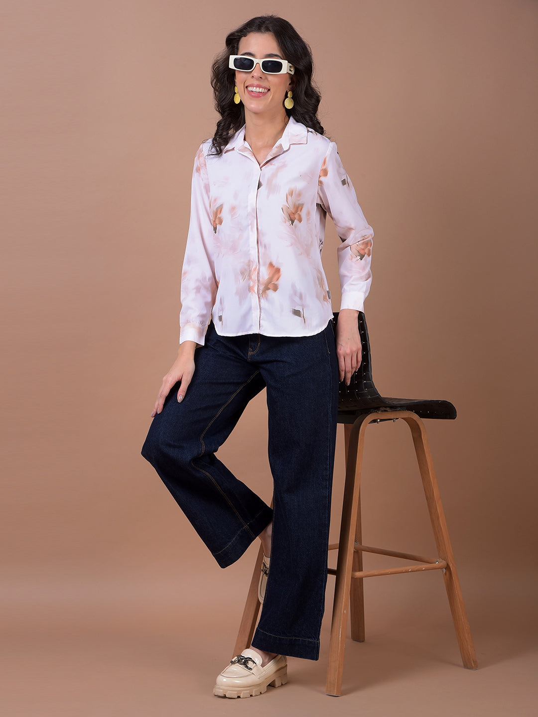 Peach Floral Print Shirt