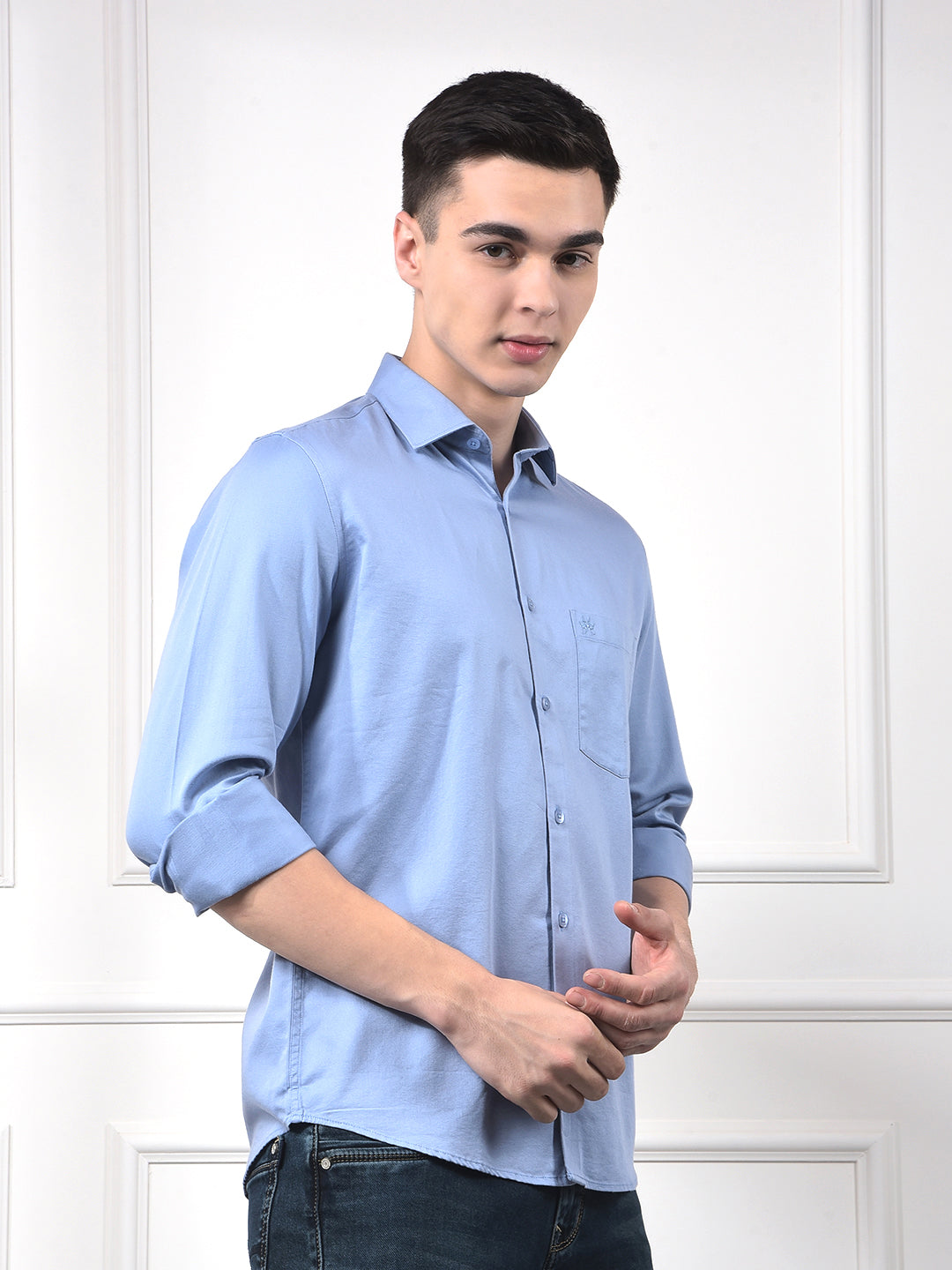 Steel Blue Blended Slim Fit Shirt
