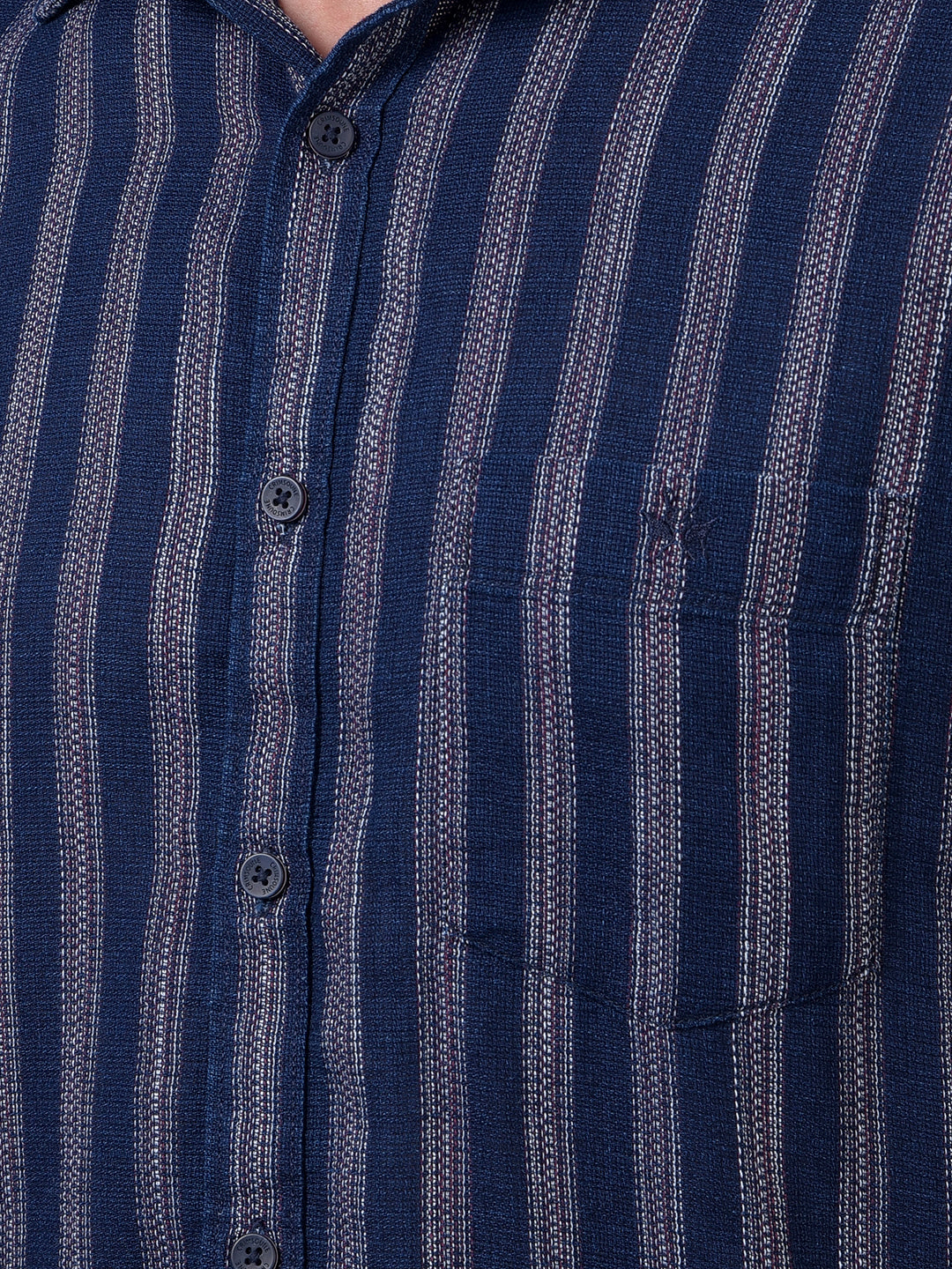 Navy Blue Vertical Stripes 100% Cotton Shirt