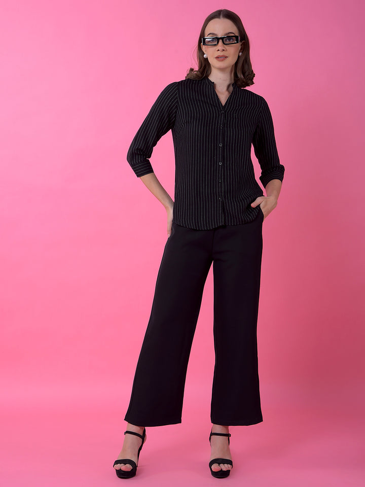Black Straight Linen Trousers