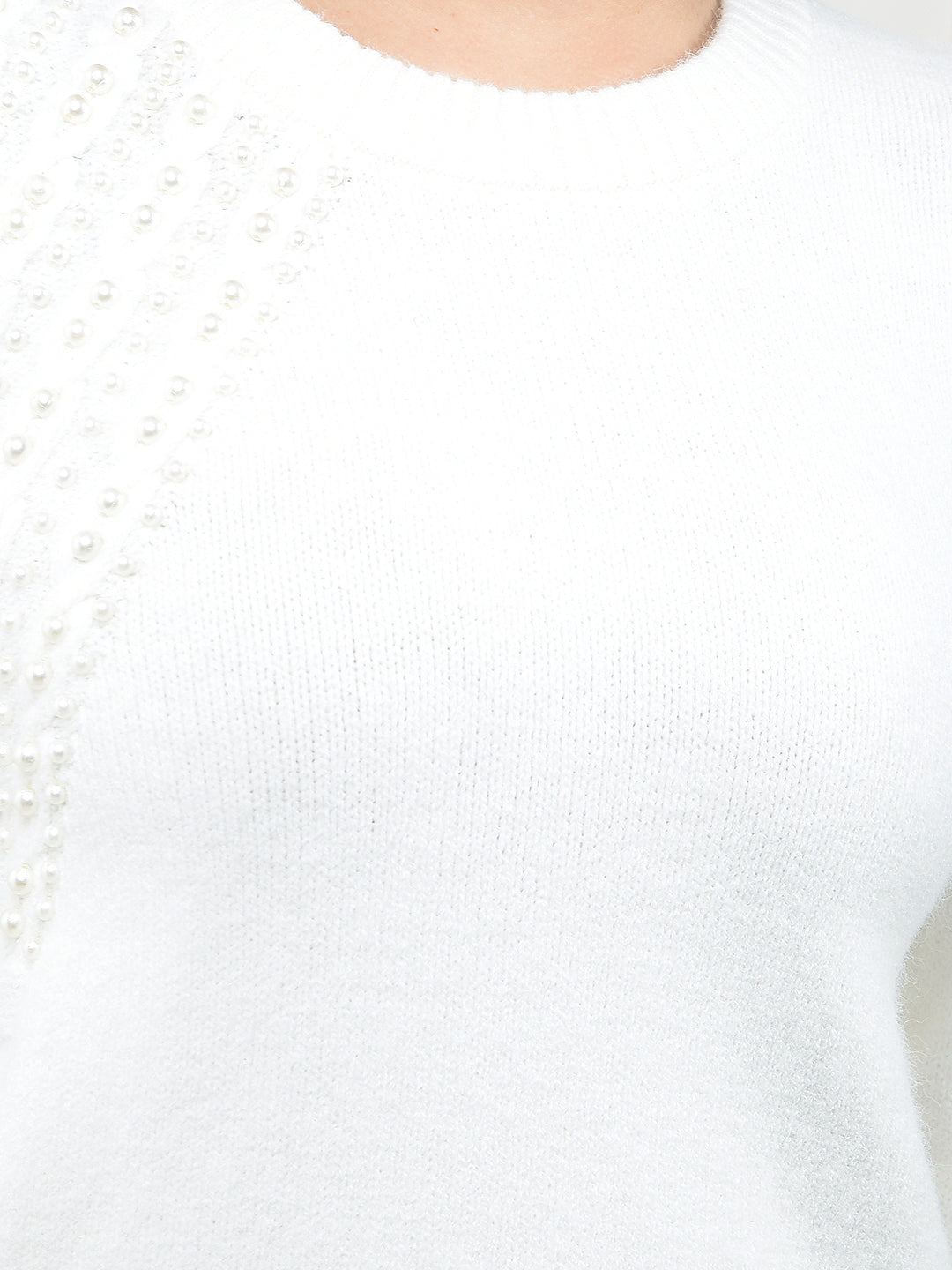 Round Neck White Sweater
