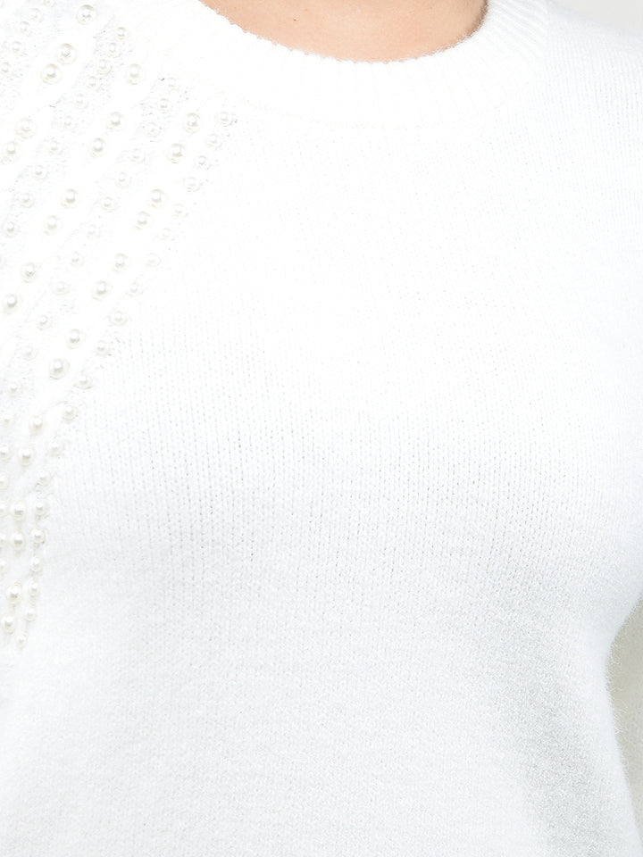 Round Neck White Sweater