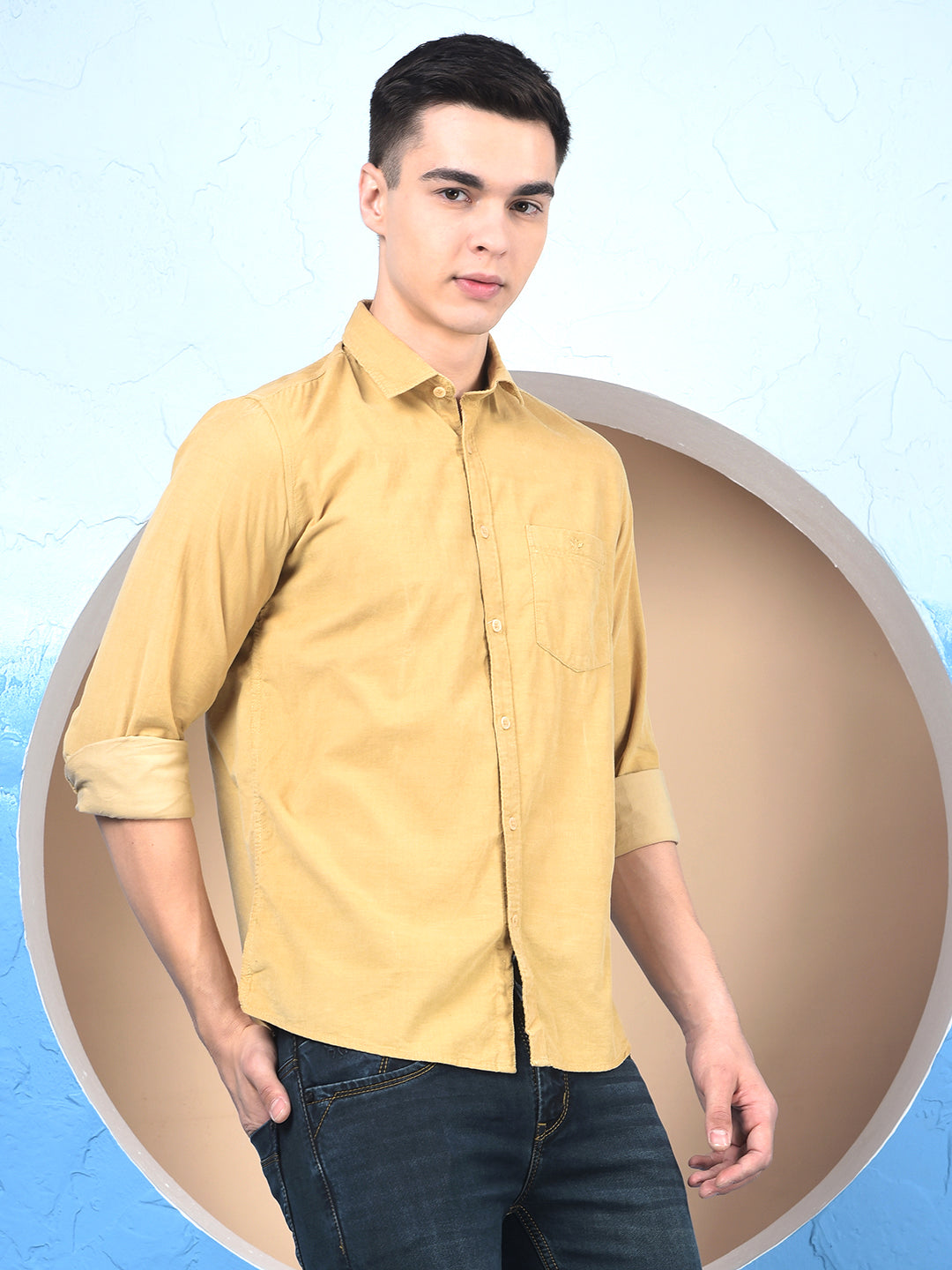 Beige 100% Cotton Corduroy Shirt