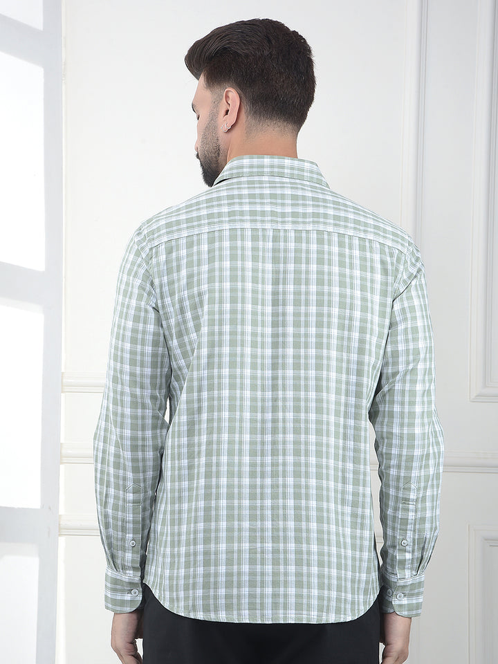 Olive Checked 100% Cotton Shirt