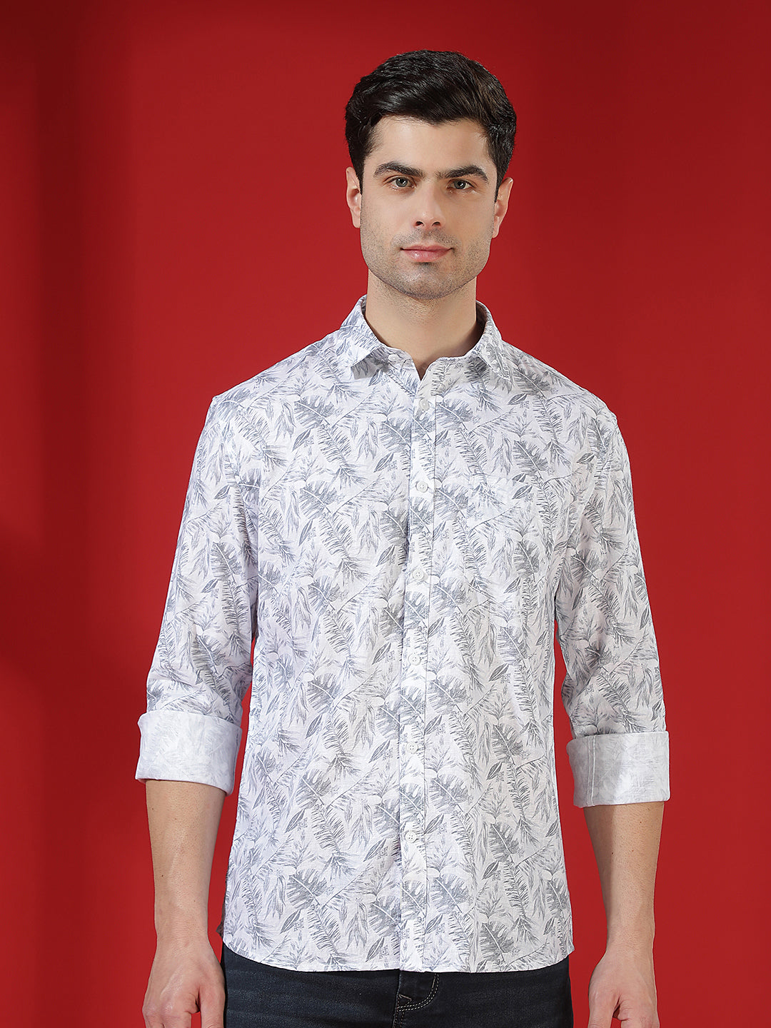 Green Linen Printed Shirt