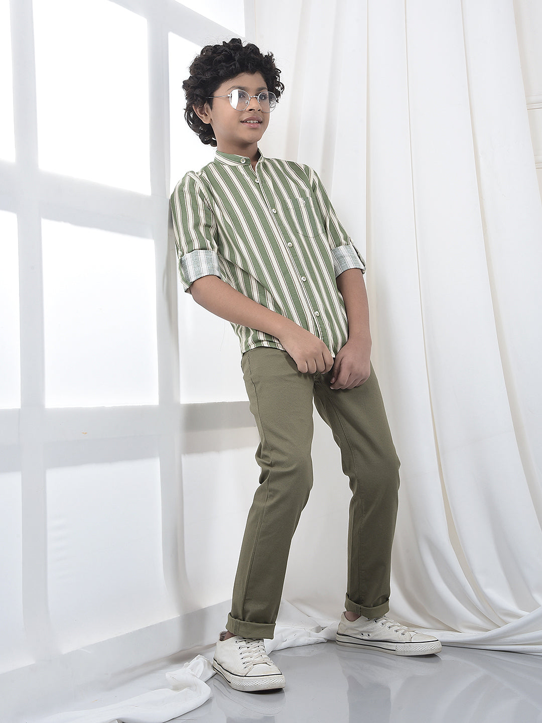 Olive Vertical Stripes Trousers