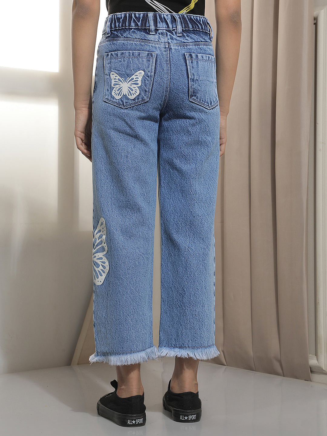 Blue Graphic Print 100% cotton Wide Leg Jeans
