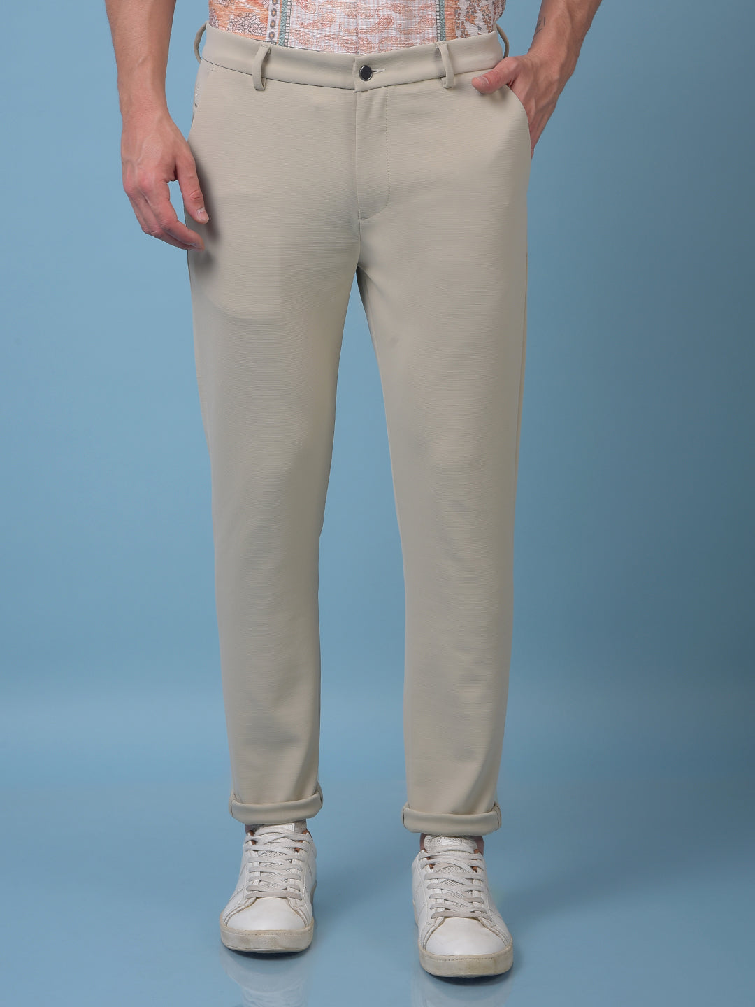 Snatched Textured Beige Trousers