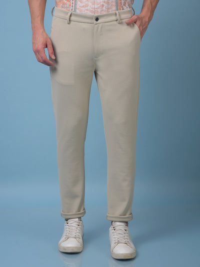 Snatched Textured Beige Trousers
