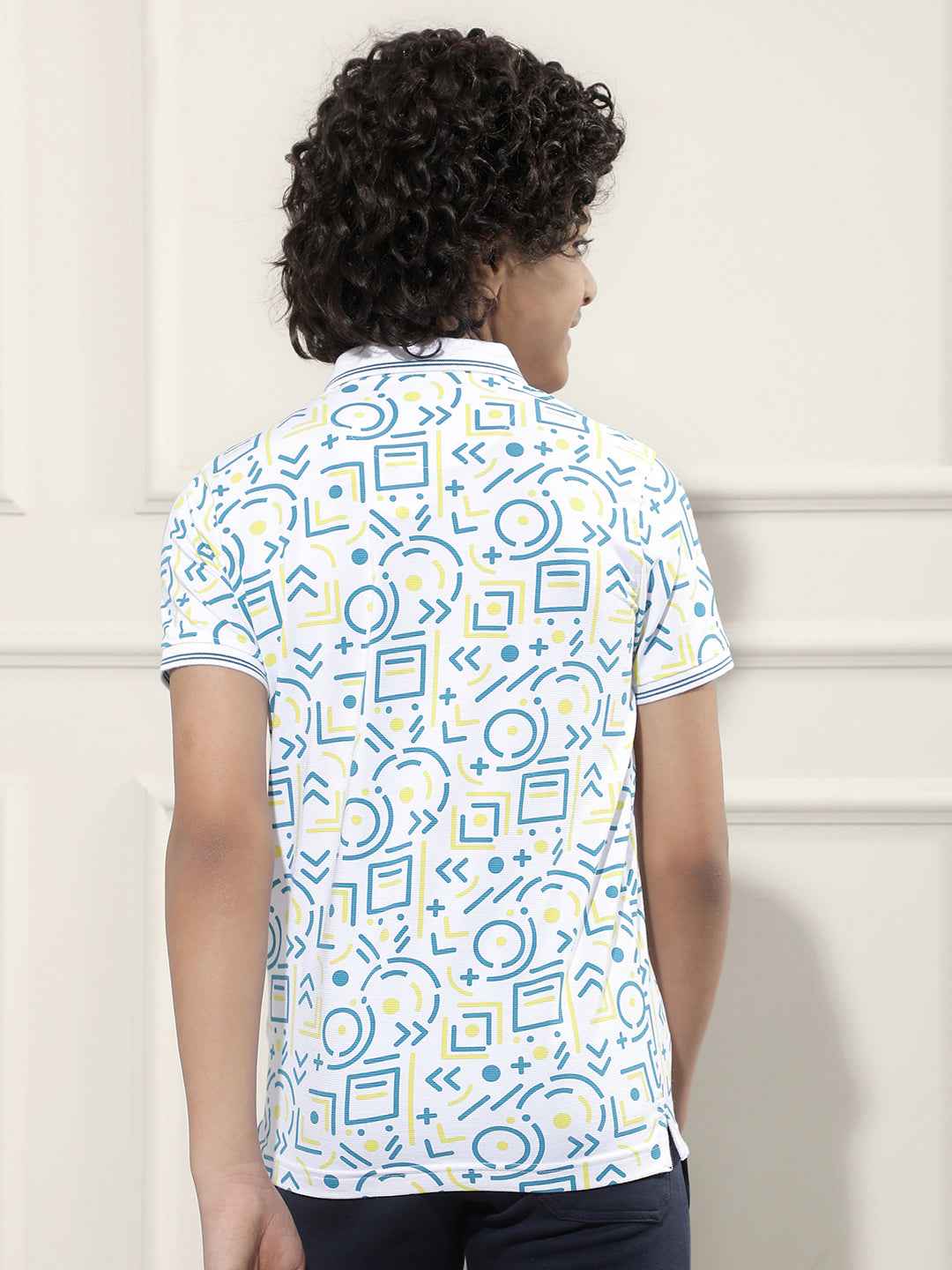Geometric Print White Polo T-Shirt