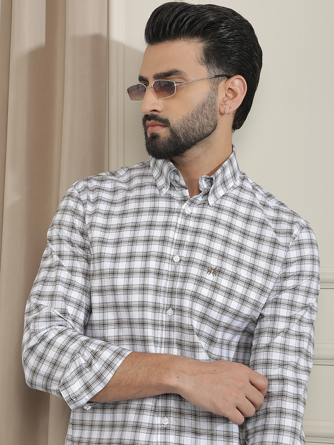 White 100% Cotton Checked Shirt