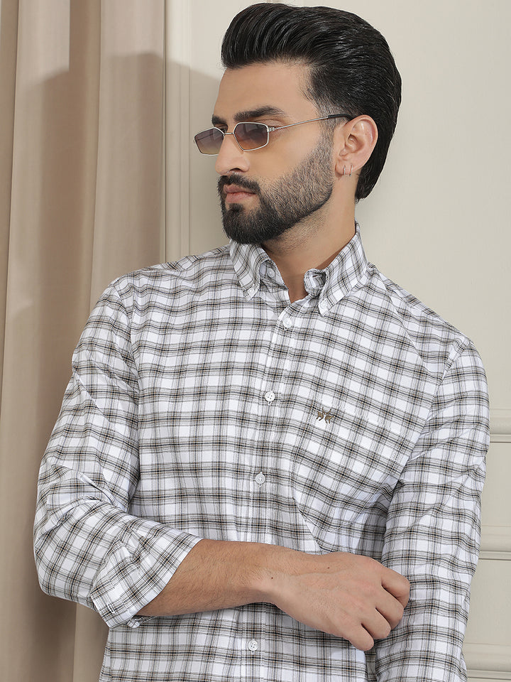 White 100% Cotton Checked Shirt