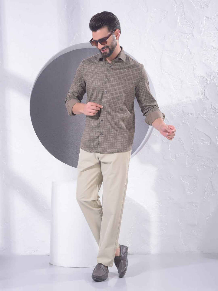 Beige Textured Knit Trousers