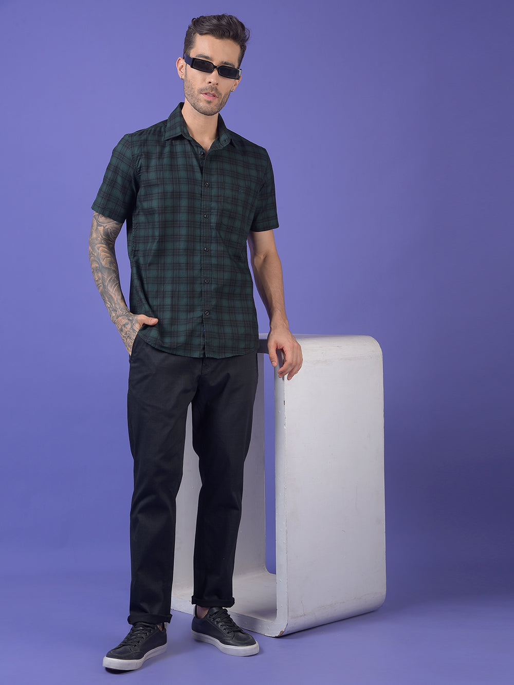 Green Checked 100% Cotton Shirt