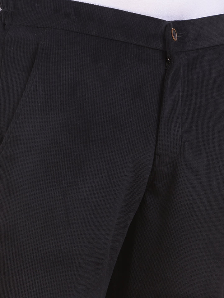 Black Knitted Trackpants With Button & Zip Closure